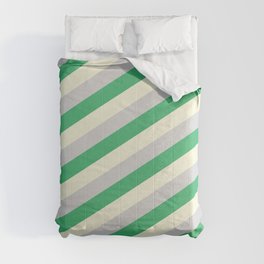 [ Thumbnail: Beige, Light Grey & Sea Green Colored Lined Pattern Comforter ]