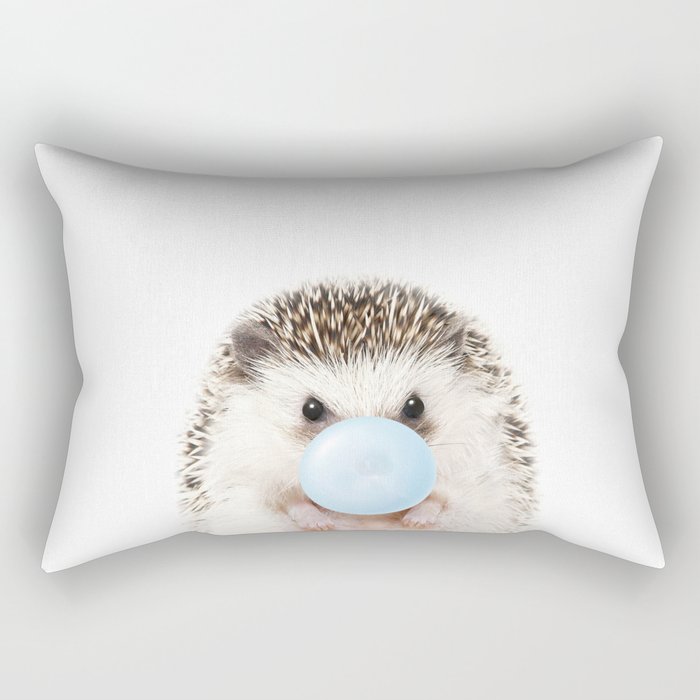 Baby Hedgehog Blowing Blue Bubble Gum, Baby Boy, Baby Animals Art Print by Synplus Rectangular Pillow