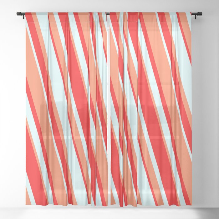 Red, Light Cyan & Coral Colored Lines/Stripes Pattern Sheer Curtain