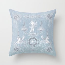 Antique French Blue Lace with Goddess and Winged Horses Throw Pillow