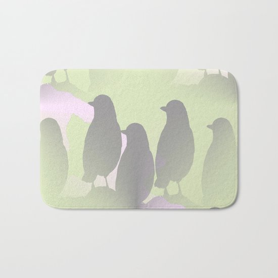 Spring mood - singing birds on a green pink background Bath Mat