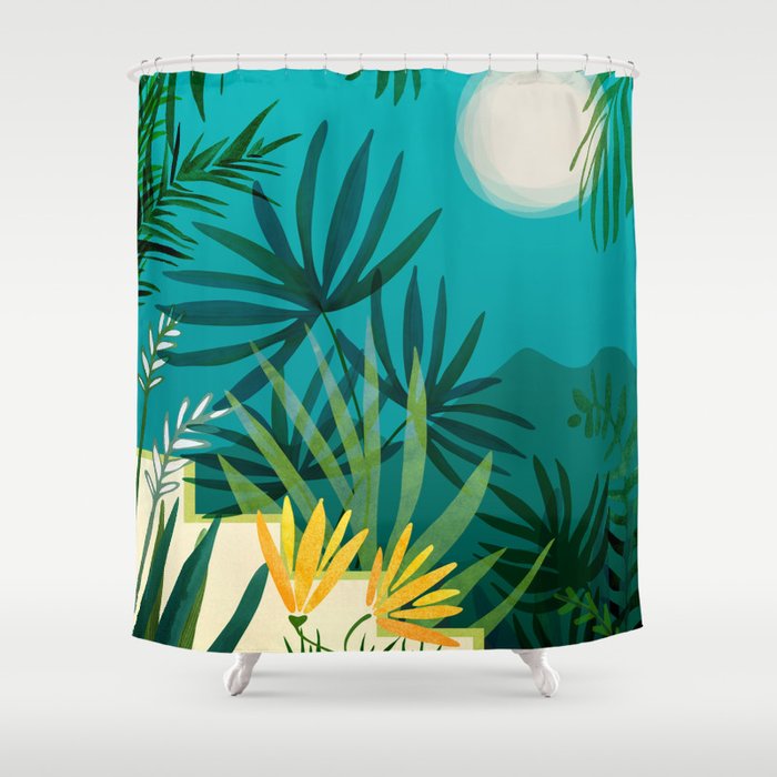 Rainforest With Moonlight Tropical Night Series #3 Shower Curtain