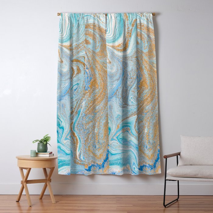 Marble Turquoise Gold Silver Blackout Curtain By Healinglove8