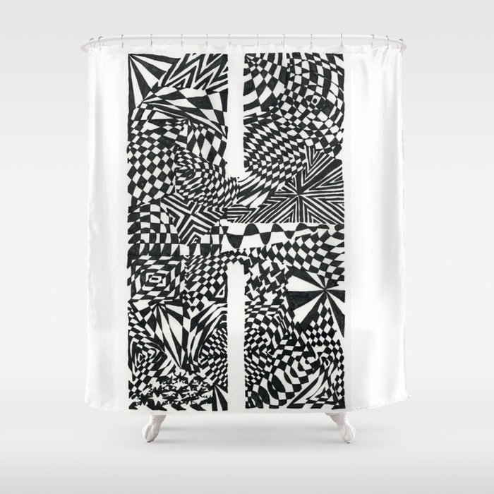 Alphabet Letter H Impact Bold Abstract Pattern (ink drawing) Shower Curtain