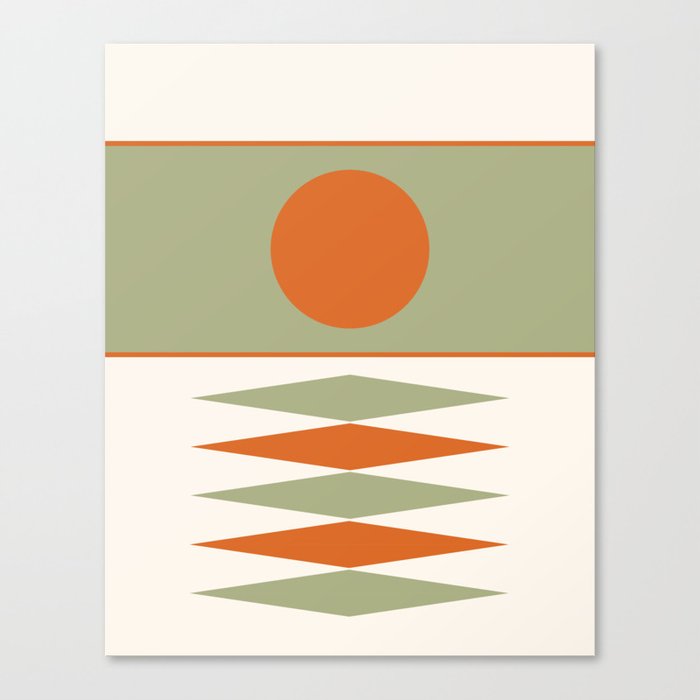 Abstract Geometric Sunrise 14 in Sage Green Orange Canvas Print