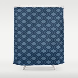 Mid Century Navy Blue Moroccan Lattice Pattern Shower Curtain