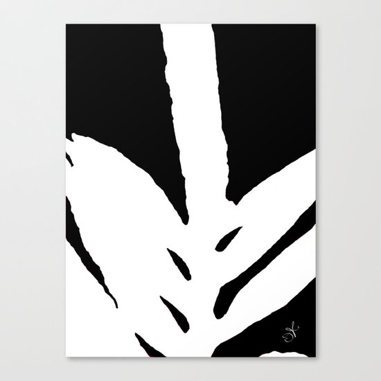 Green Fern White and Black Canvas Print