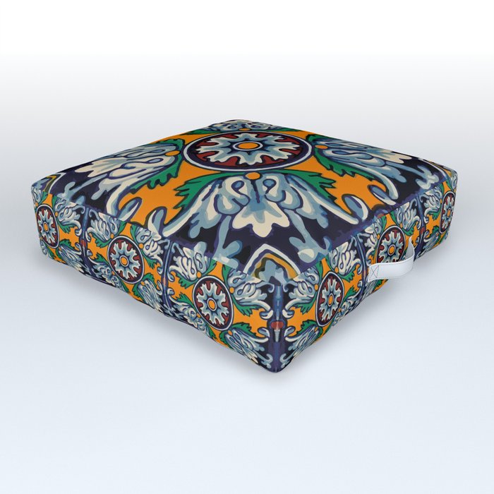 Mandala mexican talavera tile ceramic mosaic Outdoor Floor Cushion