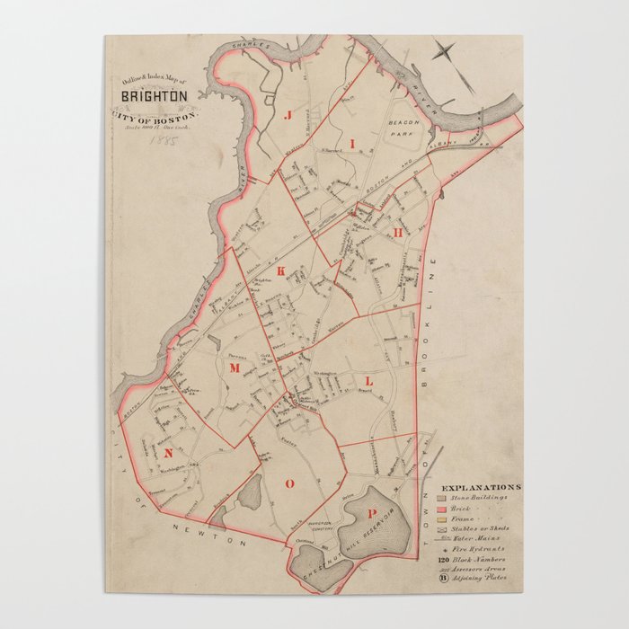 Vintage Map of Brighton MA (1885) Poster by BravuraMedia Society6