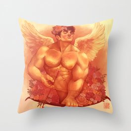 Eros In Roses Throw Pillow