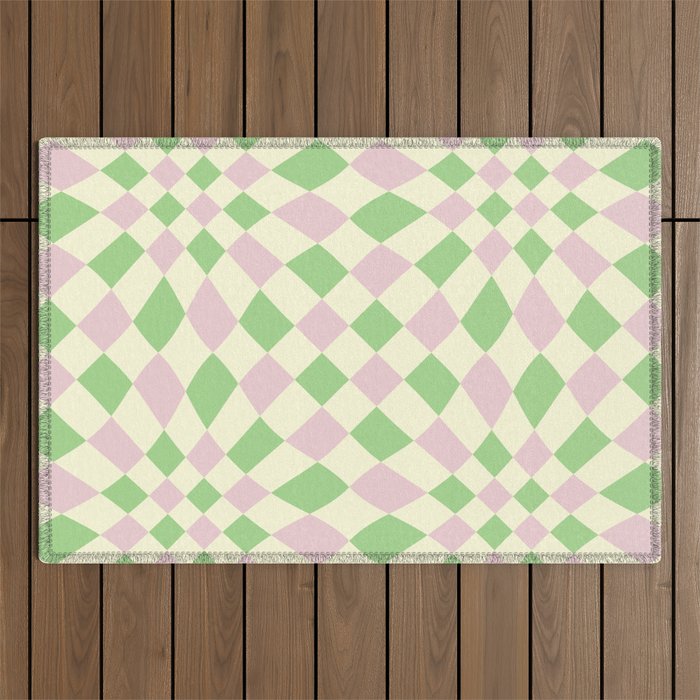 Warped Tiles Pattern (Pastel Pink & GreenColor Palette) Outdoor Rug