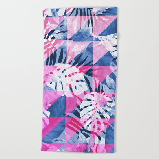 Abstract Hot Pink Geometric Tropical Design Beach Towel