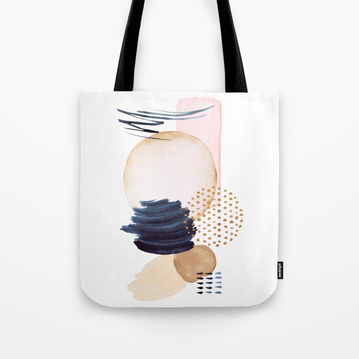 Watercolor dark blue and beige painted Abstract elements Tote Bag
