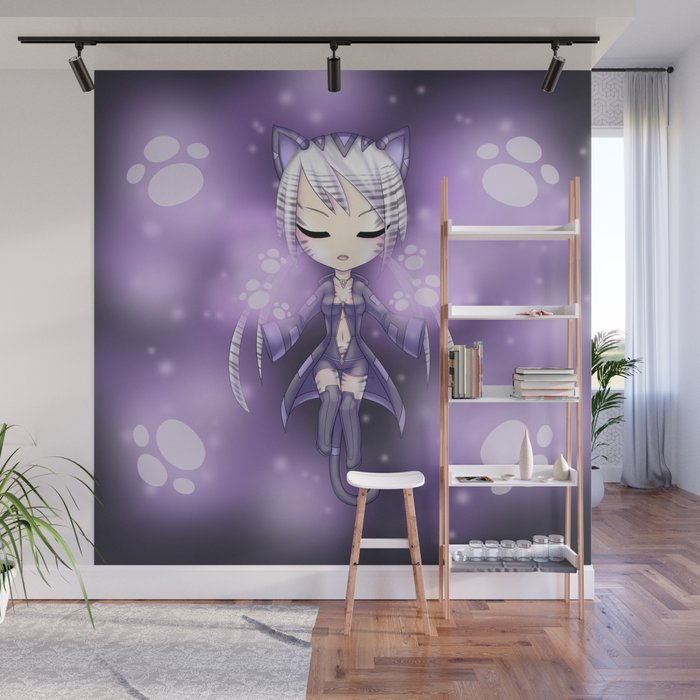 Cat Chibi Cyber Magician Manga Style Wall Mural By Layrain