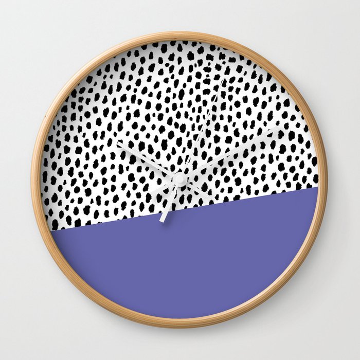 Dalmatian Spots with Periwinkle Stripe (Pantone Very Peri) Wall Clock