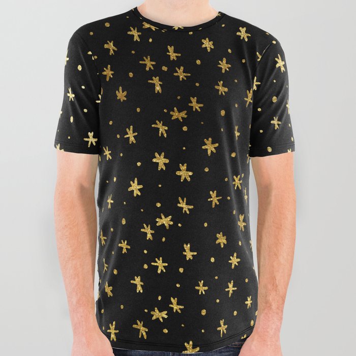 Snowflakes and dots - black and gold All Over Graphic Tee