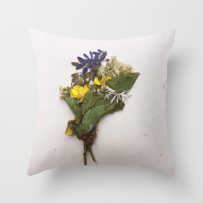 Bouquet - Colorful Dried Flower Art Print Throw Pillow