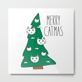 Merry Catmas Cat Christmas Tree Metal Print | Cattees, Christmascat, Christmastree, Holidayteeshirt, Holidaytree, Graphicdesign, Meowychristmas, Digitalillustration, Green, Merrycatmas 