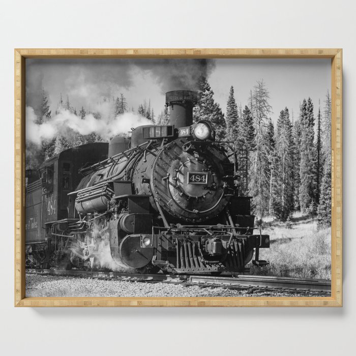 The 484 - Steam Engine Train Locomotive in Colorado in Black and White Serving Tray