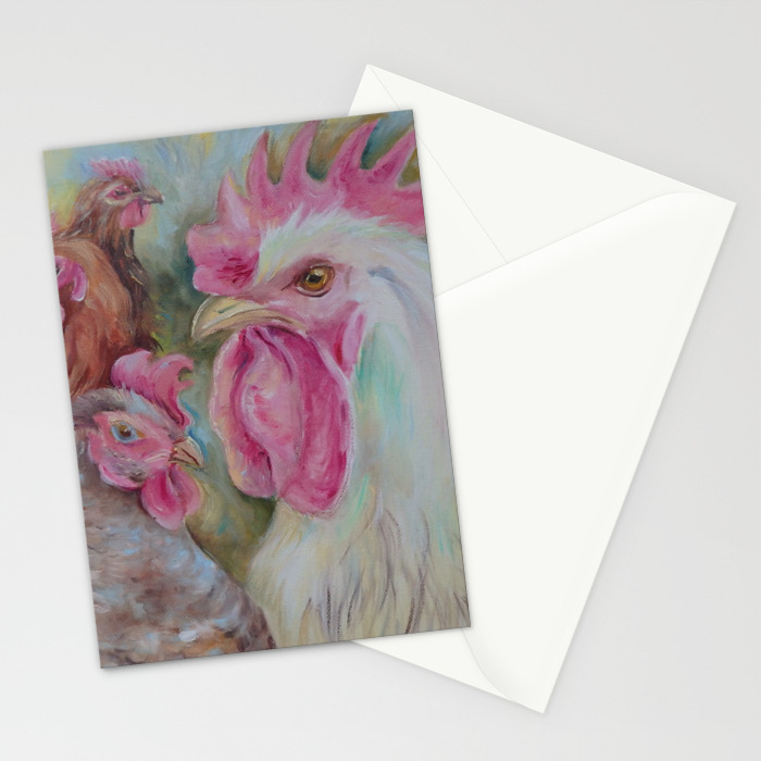 Rooster Hen Chickens Painting Country Style Decor Vegan Birds