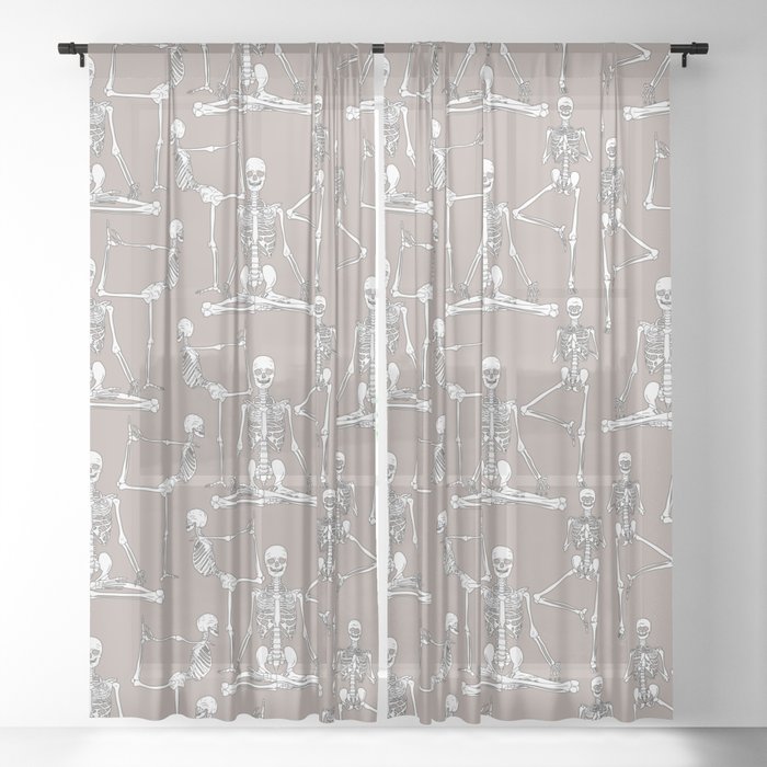 Skeleton Yoga Grey Sheer Curtain