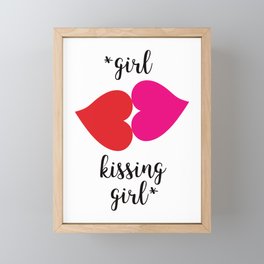 Lesbian Couple Love Girl Kiss LGBTQ Gay Bisexual Transgender Pride Pop Modern Red Lips Heart Framed Mini Art Print