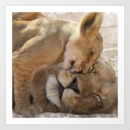 Lion cub and mom Art Print | Baby, Natural, Love, Cub, Mom, Lioncub, Digital, Africa, Nature, Lion 
