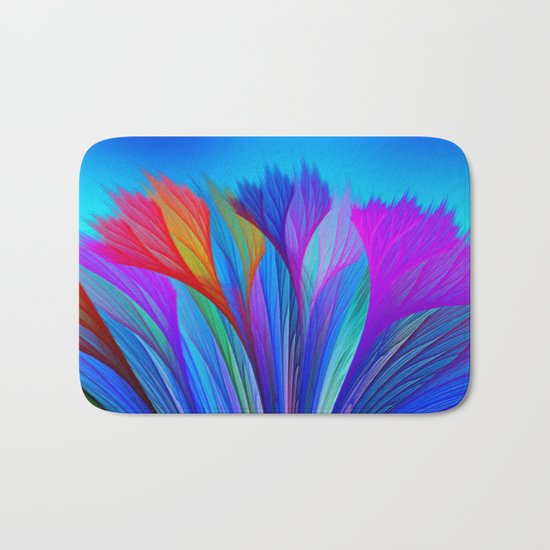 Flower Fantasy in Blue Bath Mat