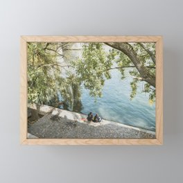 Couple Relaxing on the Banks of the Seine in Paris Framed Mini Art Print