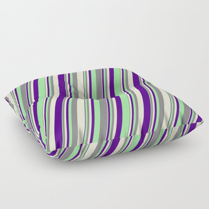 Grey, Light Yellow, Indigo, and Green Colored Lines/Stripes Pattern Floor Pillow