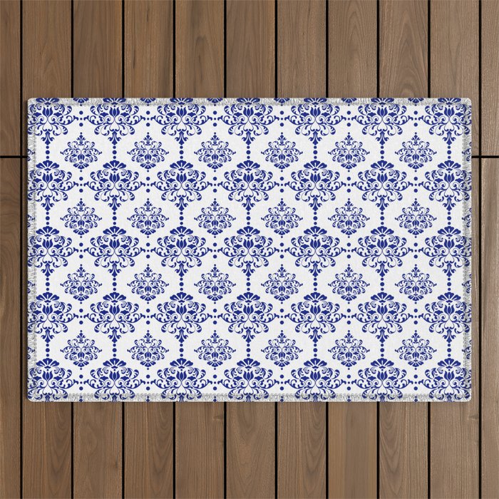 Blue & White China Pattern Outdoor Rug