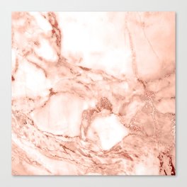 Living Coral Rose Gold  Glitter Veins on Marble Canvas Print