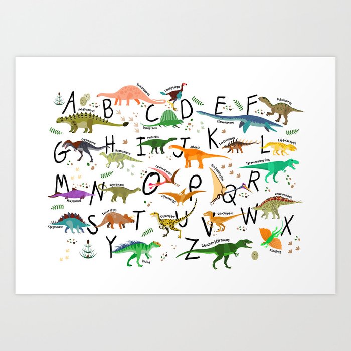 Colorful dinosaur alphabet Art Print by Piccalilli Prints | Society6