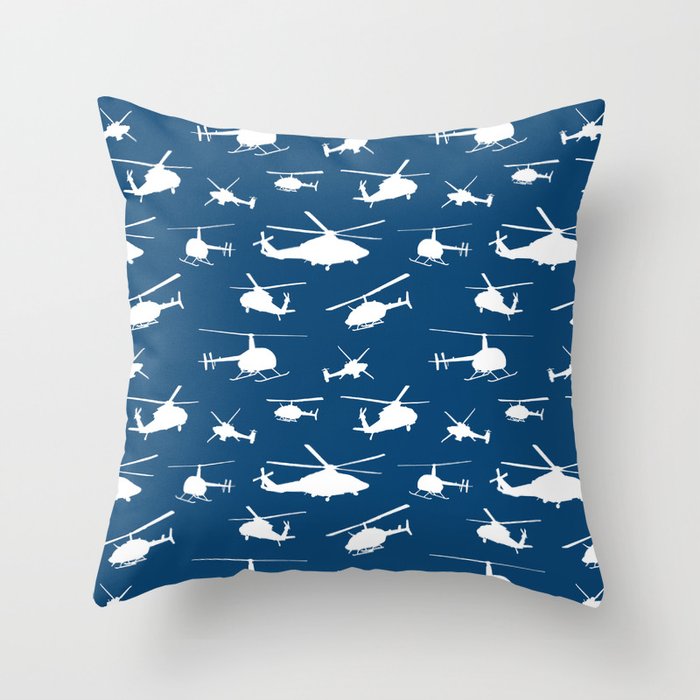 Helicopters on Sapphire Blue Throw Pillow