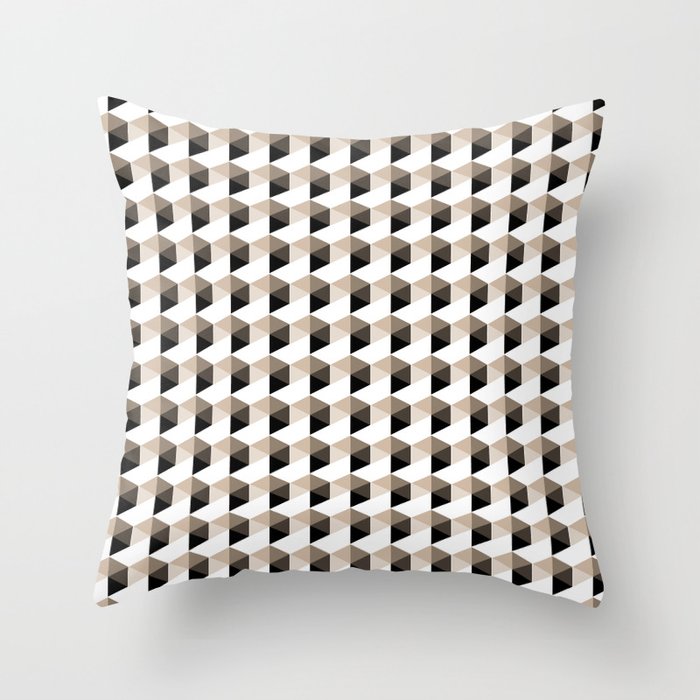 Pantone Hazelnut Hexagon, Cube Pattern Optical Illusion Throw Pillow