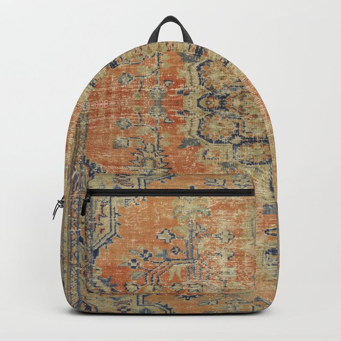 Vintage Woven Coral and Blue Kilim Backpack