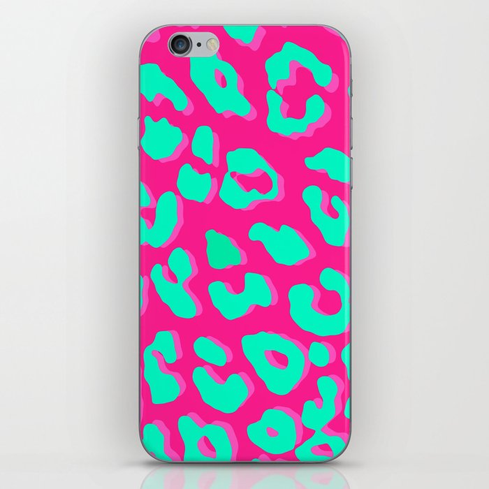 Leopard Print Pink Mint iPhone Skin