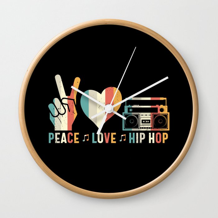 Peace love Hip Hop 80's retro vintage 80s style Wall Clock