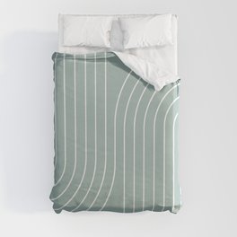 Minimal Line Curvature VII Sage Green Mid Century Modern Arch Abstract Duvet Cover