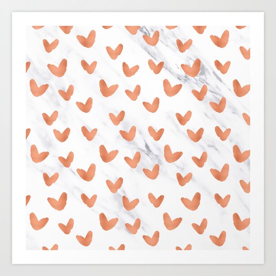 Hearts Rose Gold Marble Art Print