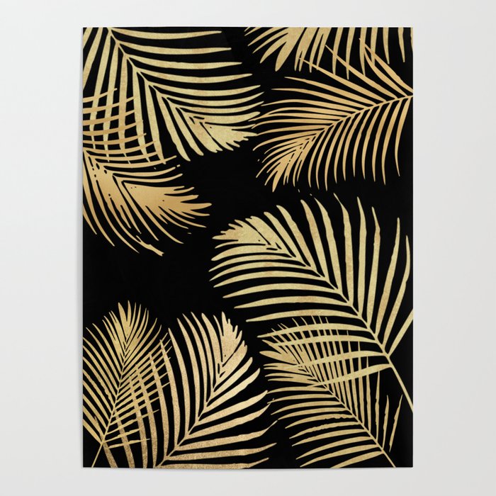 Gold Palm Leaves on Black Poster