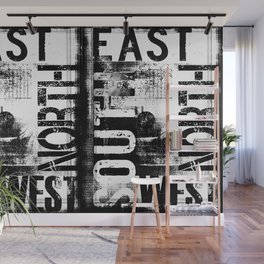 East South North West Black White Grunge Typography Wall Mural