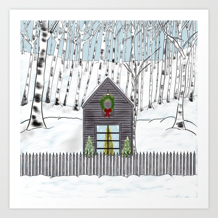 Christmas Cabin In The Snowy Woods Art Print By Melindatodd Society6