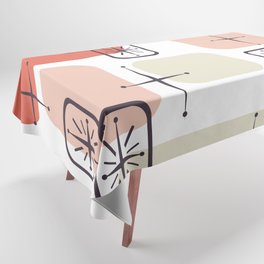 Mid Century Modern White Mint Orange Taupe Tablecloth
