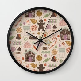 In the Land of Sweets Wall Clock | Pattern, Gingerbreadman, Christmas, Gingerbreadhouse, Cookie, Digital, Candy, Candycane, Cookies, Sugarplum 