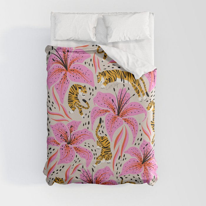 Tigers & Tiger Lilies – Pink & Yellow Duvet Cover