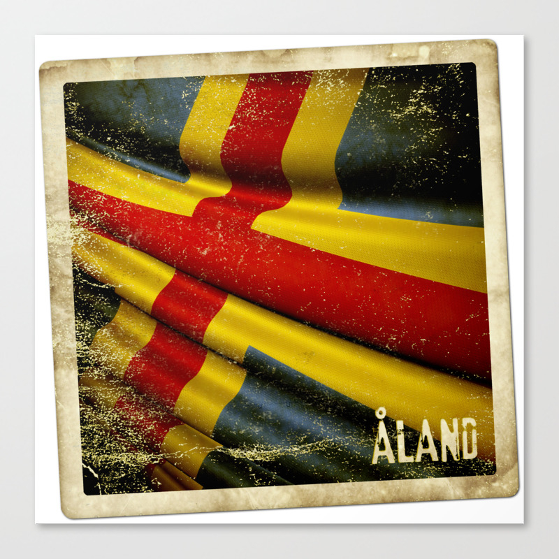 Grunge Sticker Of Aland Islands Flag Canvas Print By Lulla Society6
