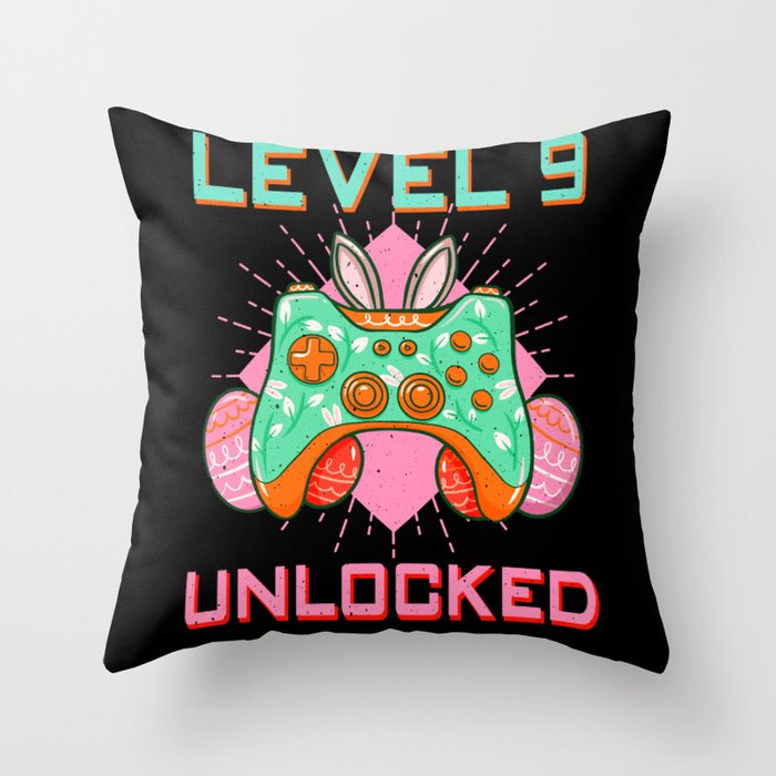 9 Year Old Level Unlock Gamer Game Easter Sunday Throw Pillow