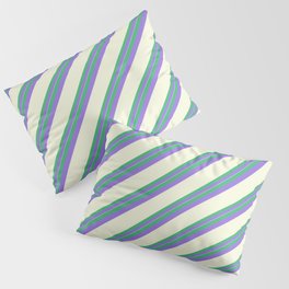[ Thumbnail: Sea Green, Purple & Beige Colored Stripes/Lines Pattern Pillow Sham ]
