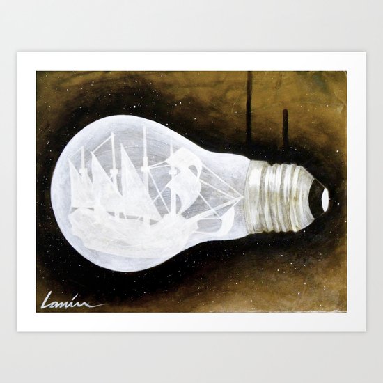 "Ship in a Lightbulb" Art Print